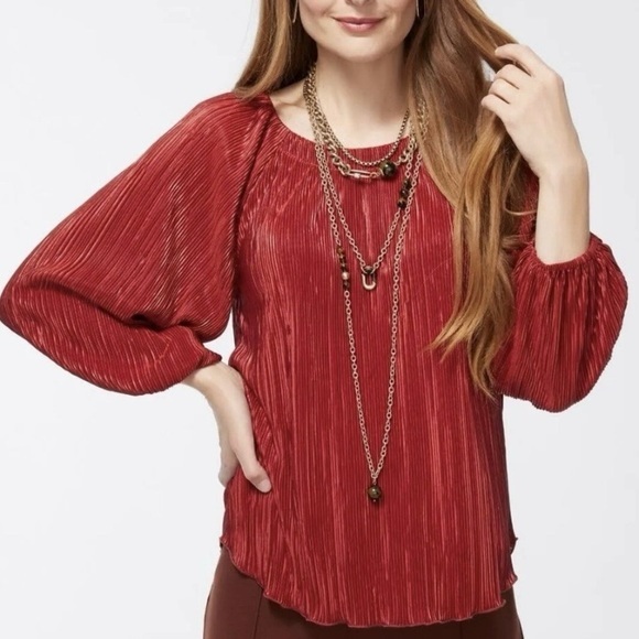 Chico's Tops - CHICO’S Crinkle Pleated Top Metallic Russet Size L (2)